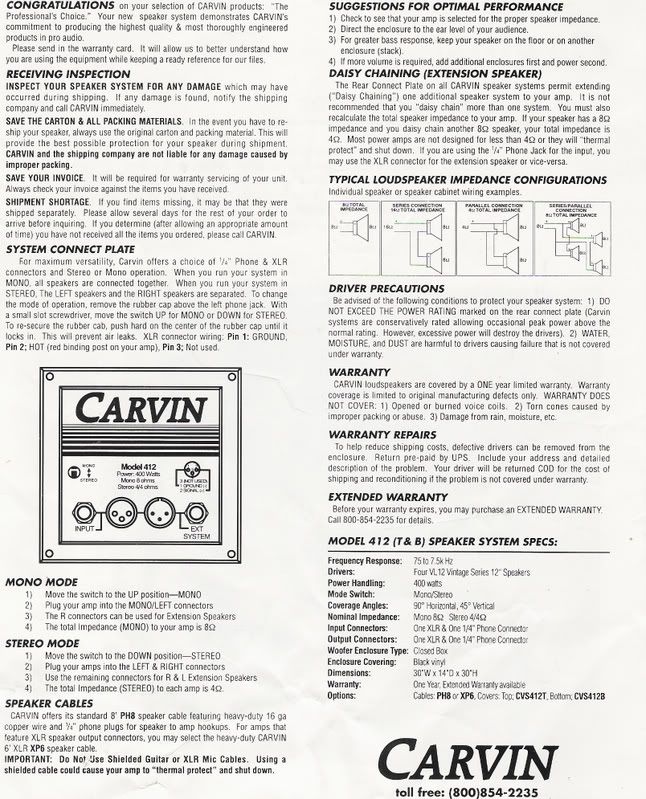 Carvin v3 owners manual transmission