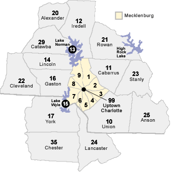 Charlotte Map by counties? (areas, pay, places) - North Carolina (NC