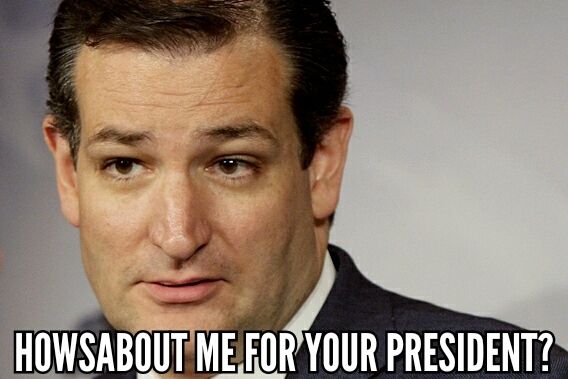 image of Senator Ted Cruz, to which I've added text reading: 'Howsabout me for your president?'