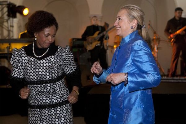 image of Hillary Clinton dancing beside Nkoana-Mashabane