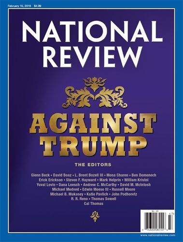 image of the cover of the National Review, with giant text reading AGAINST TRUMP