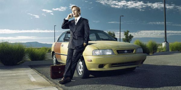 image of Bob Odenkirk leaning against his shitty yellow car, talking on a cell phone, from Better Call Saul