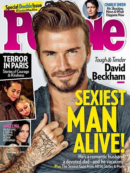 image of David Beckham on the cover of People magazine, named as 2015's Sexiest Man Alive