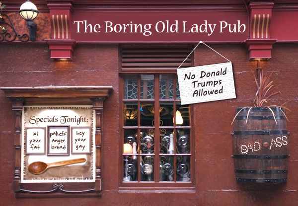 image of a pub Photoshopped to be named 'The Boring Old Lady Pub'