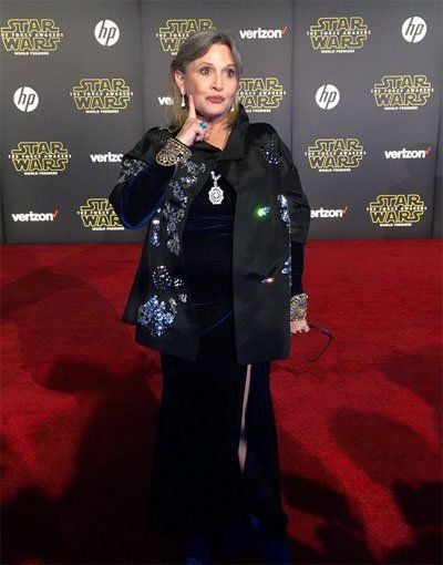 image of Carrie Fisher at the Star Wars: The Force Awakens premiere