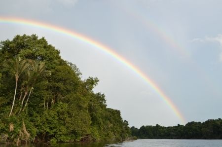image of a rainbow over the Amazon River