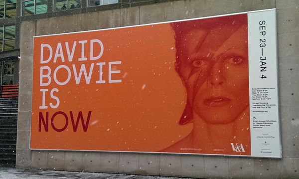 image of the David Bowie Is graphic on the outside of the MCA