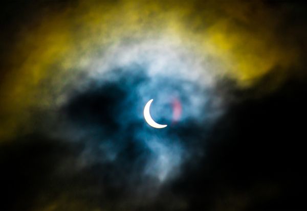 image of the eclipse as everything is lining up and the sky is going dark
