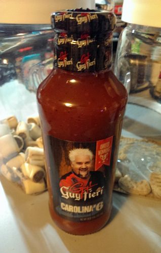 image of a bottle of Guy Fieri sauce sitting on my kitchen counter