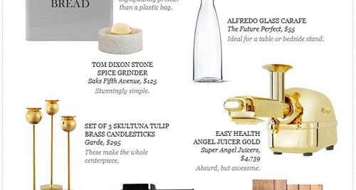 screen cap of the gift guide, showing the $4,739 gold-plated juicer, with Paltrow's commentary: 'Absurd, but awesome.'