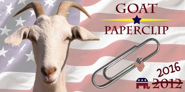 image of a campaign poster for the 2012 Goat|Paperclip ticket, with the 2012 struck through and 2016 written above it