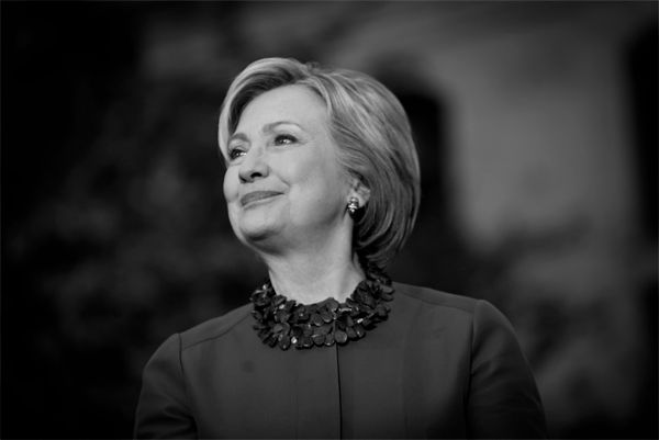image of Hillary Clinton in black and white, looking presidential
