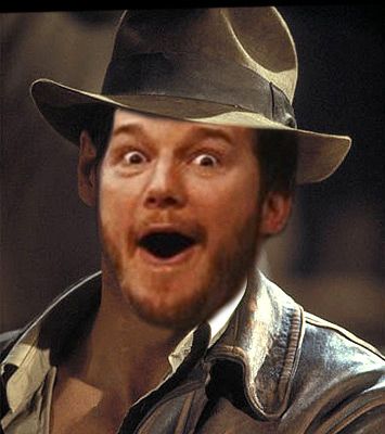 photoshopped image of Chris Pratt's face on Harrison Ford as Indiana Jones