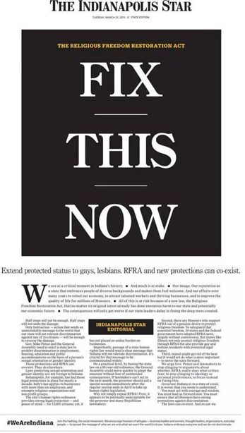 image of the front page of the Indy Star, with a giant headline reading FIX THIS NOW