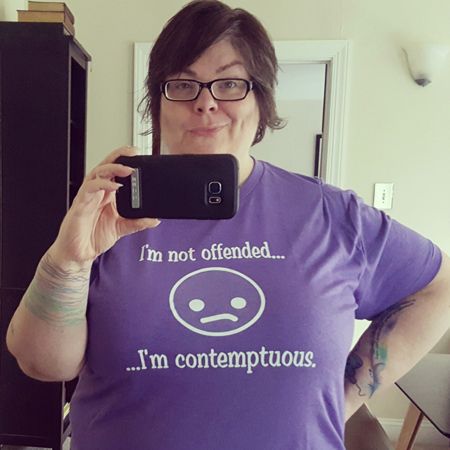 image of me standing in a mirror taking a selfie while wearing a t-shirt that says 'I'm not offended...I'm contemptuous