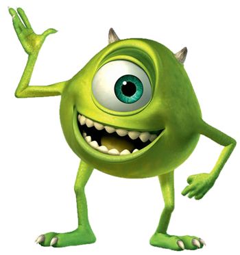 image of the 'Monsters Inc.' character Mike Wazowski, a little green monster with one big blue eye