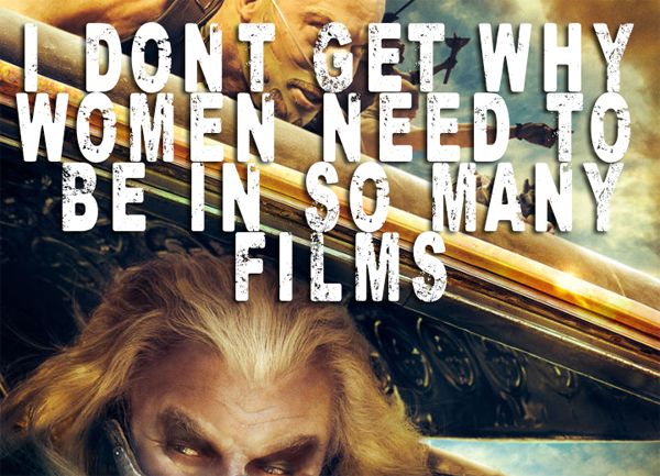 Mad Max: Fury Road movie poster featuring Immortan Joe with text added reading: 'I don't get why women need to be in so many films.'