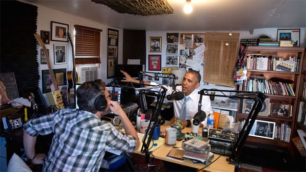 image of President Obama sitting down with Marc Maron in his studio