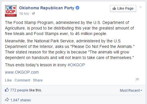 screen shot of a Facebook post made by the Oklahoma Republican Party