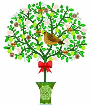 image of a stylized drawing of a partridge in a pear tree