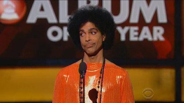image of Prince at the Grammys, looking unimpressed