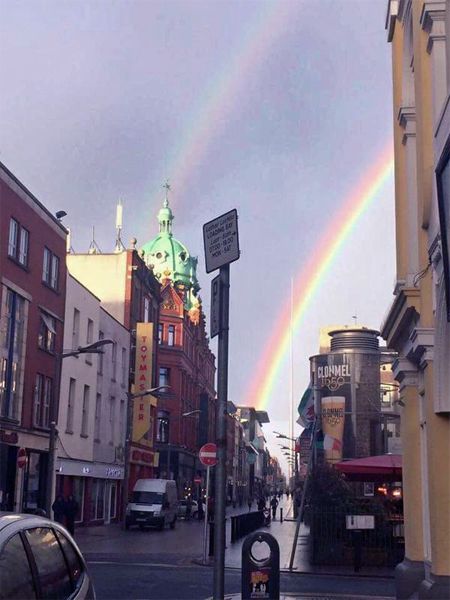 image of a double rainbow over Dublin