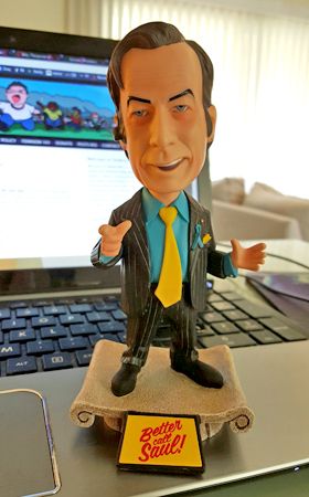 image of a Saul Goodman bobblehead sitting on my laptop