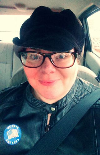 image of me in my car wearing a 'My Vote Counted' sticker