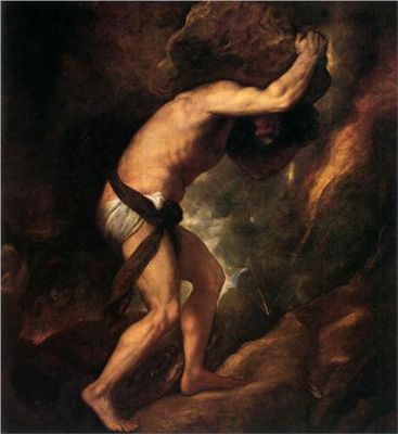 image of a painting of Sisyphus