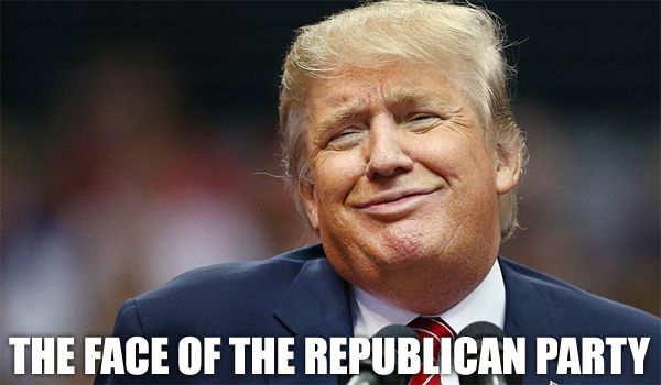 image of Donald Trump, making a smirking expression, to which I've added text reading: 'The face of the Republican Party.'