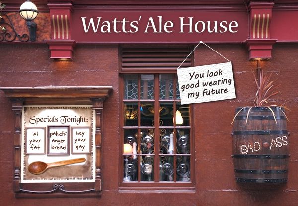 image of a pub Photoshopped to be named 'Watts' Ale House'