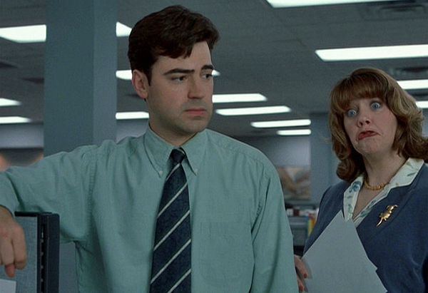 screen cap from the movie 'Office Space' in which a female coworker says the main characters have a case of the Mondays