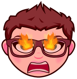 an emoji version of my face with flames coming out of my eyes
