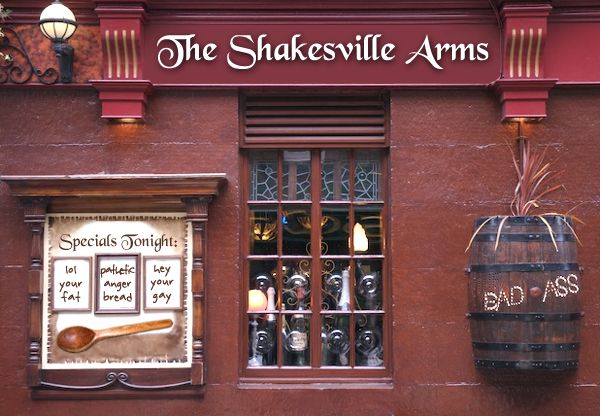 image of a pub photoshopped to be named 'The Shakesville Arms'