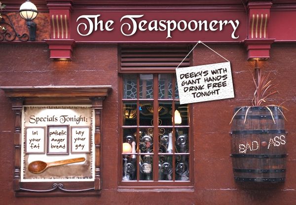 image of a pub Photoshopped to be named 'The Teaspoonery'