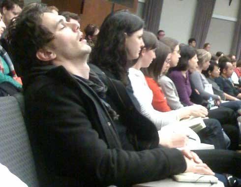 James Franco, caught napping during a lecture at Columbia University, March 2009.