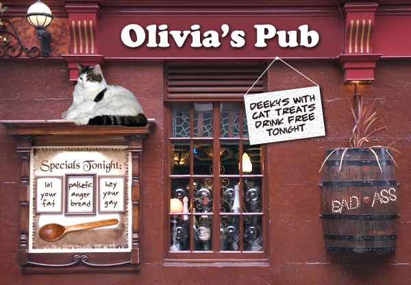 image of a pub Photoshopped to be named 'Olivia's Pub'