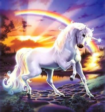 image of a unicorn and a rainbow at sunset