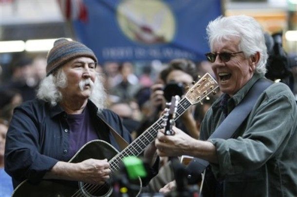 image of singers David Crosby and Graham Nash performing at Zuccotti Park