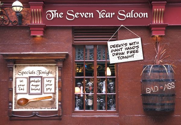 image of a pub photoshopped to be named 'The Seven Year Saloon'