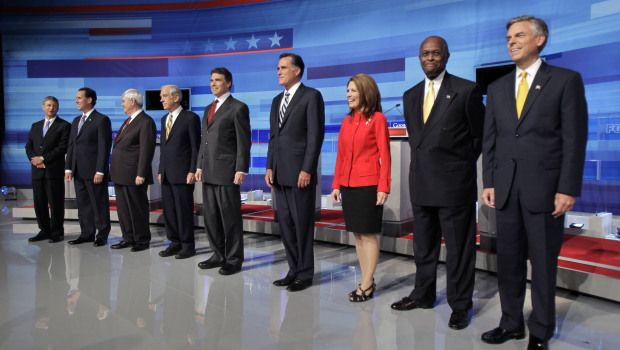 image of Republican candidates onstage at debate