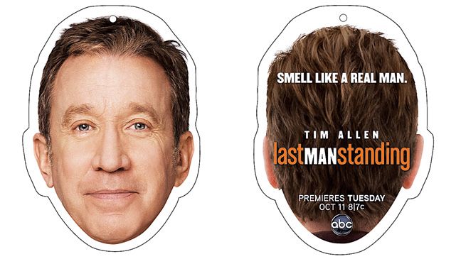 back and front images of Tim Allen promotional air freshener
