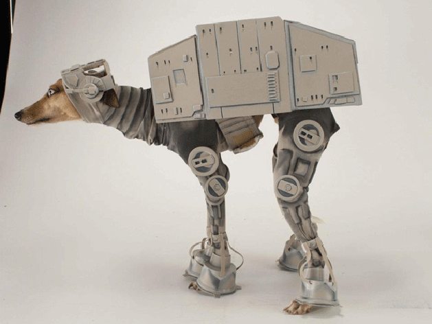 picture of an Italian Greyhound dressed as an AT-AT from Star Wars