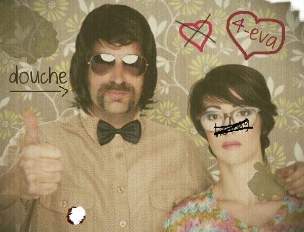 image of Butch and Tammy's wedding day; the photo has been scribbled on and bears a cigarette burn and coffee stains