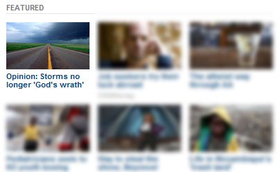 screen cap of CNN's front page with linked article: Opinion: Storms no longer 'God's wrath.'