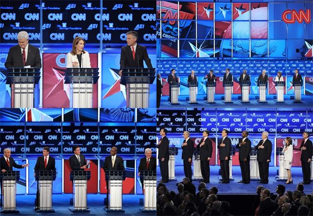 collection of images from debate with CNN logo plastered all over everything