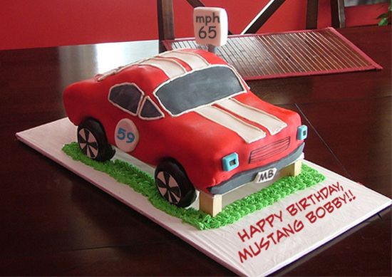 cake of a red Mustang photoshopped to read #59 on the side