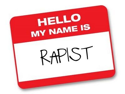 image of a tag reading HELLO MY NAME IS RAPIST