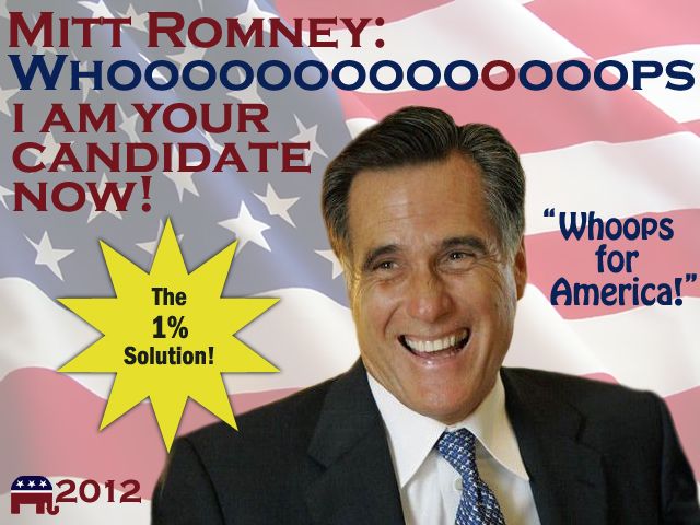 fake political ad for Mitt Romney with tagline 'Whooooooooops I am your candidate now!'