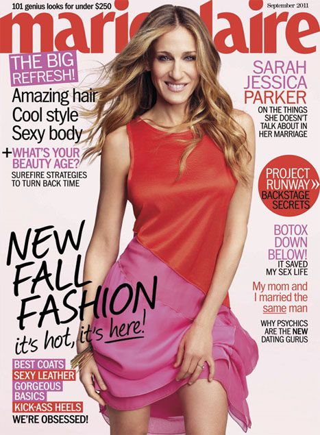 image of Sarah Jessica Parker on the cover of Marie Claire's September issue, heavily Photoshopped